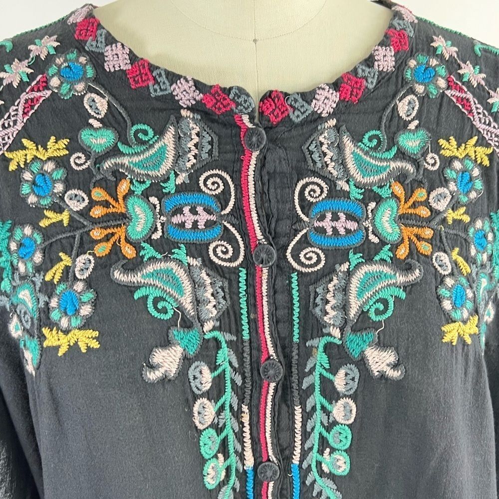 BIYA by Johnny Was boho embroidered poncho oversize cotton top - Picture 8 of 9